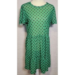 Zara Basic Women's Dress Size Large Polka Dots Lightweight Green Semi Sheer 1002